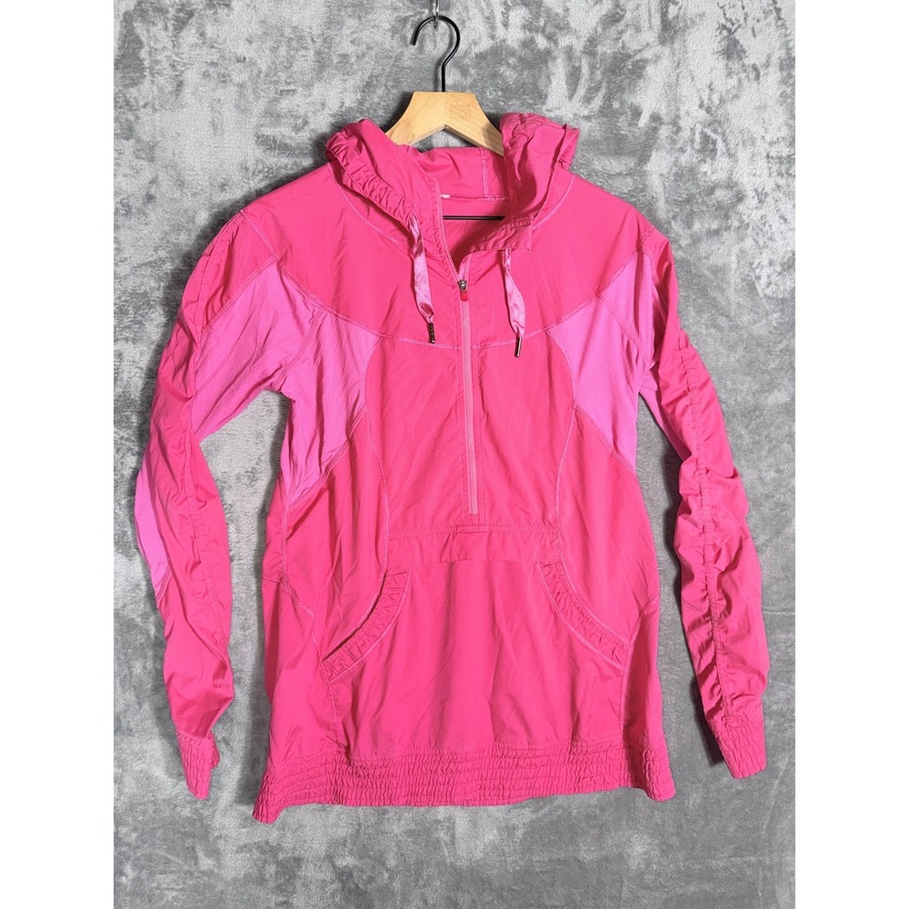 Lululemon Womens Windbreaker Pullover Jacket 8 Hot Pink Hooded Quarter Zip